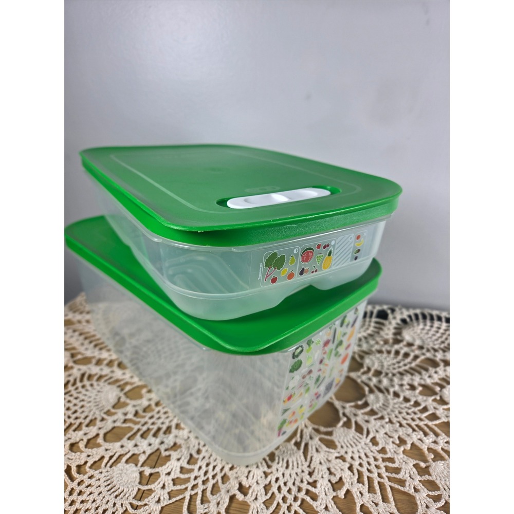 Tupperware FridgeSmart 2 Piece Set 4.4L 1.8L Green Vented Produce Containers